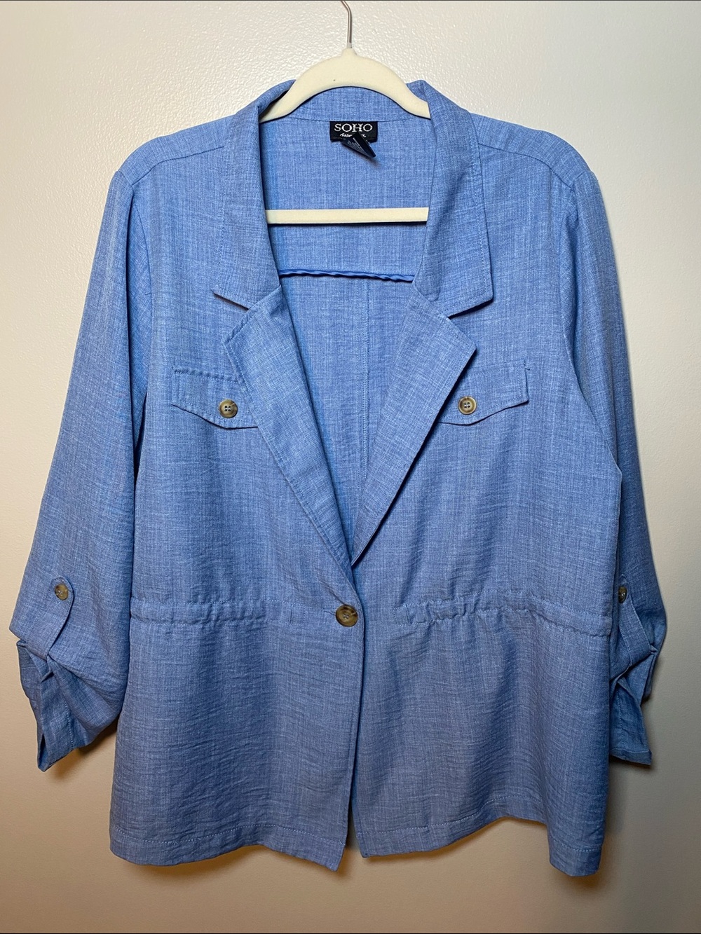 SOHO Light Blue Relaxed Utility Blazer XL Stretchy Lightweight